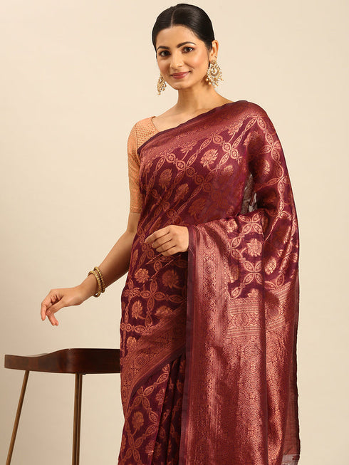 Deeva Sarees Wine Cotton Saree